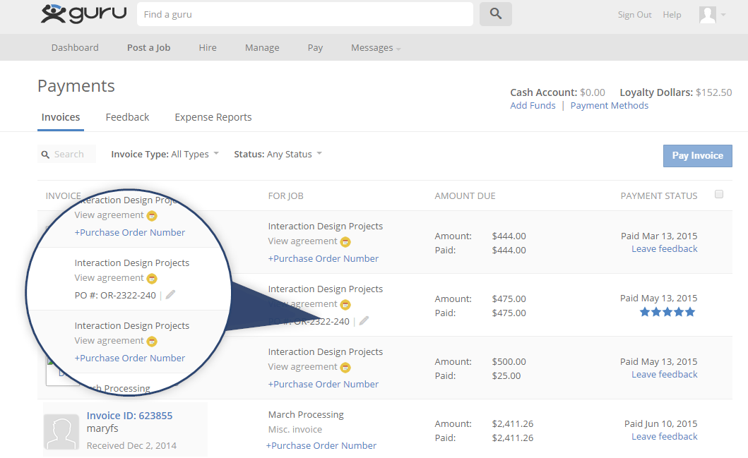 add purchase order number to an invoice