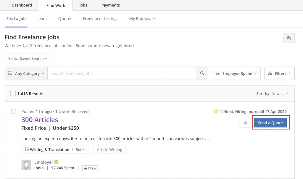 Send a Quote - Apply for a Job on Our Freelance Job Website